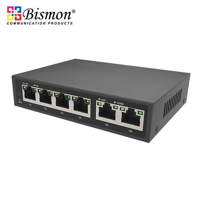6 Ports RJ45 10/100/1000M Unmanaged PoE++ (IEEE802.3bt :Max 95W / Port)